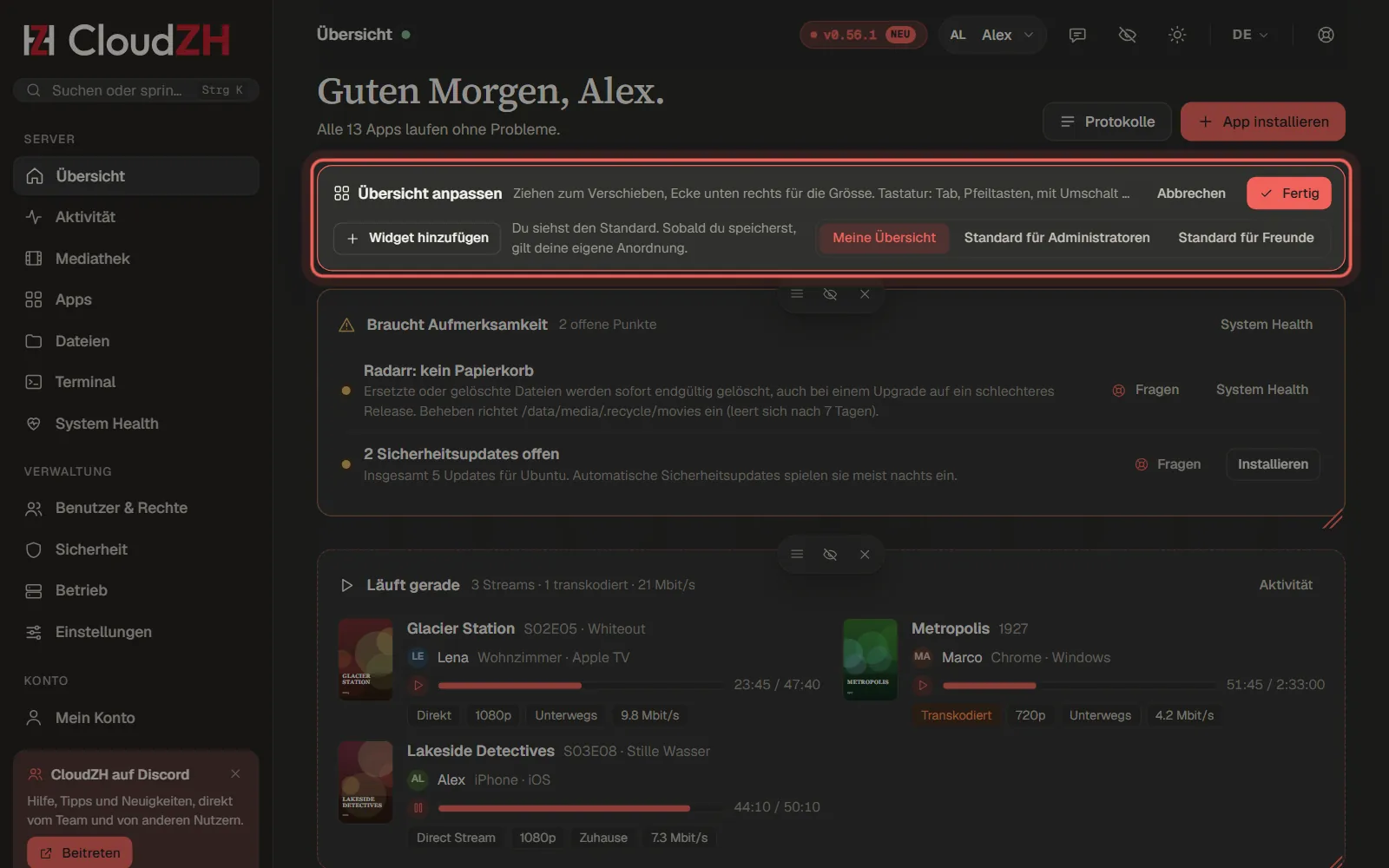 Übersicht anordnen