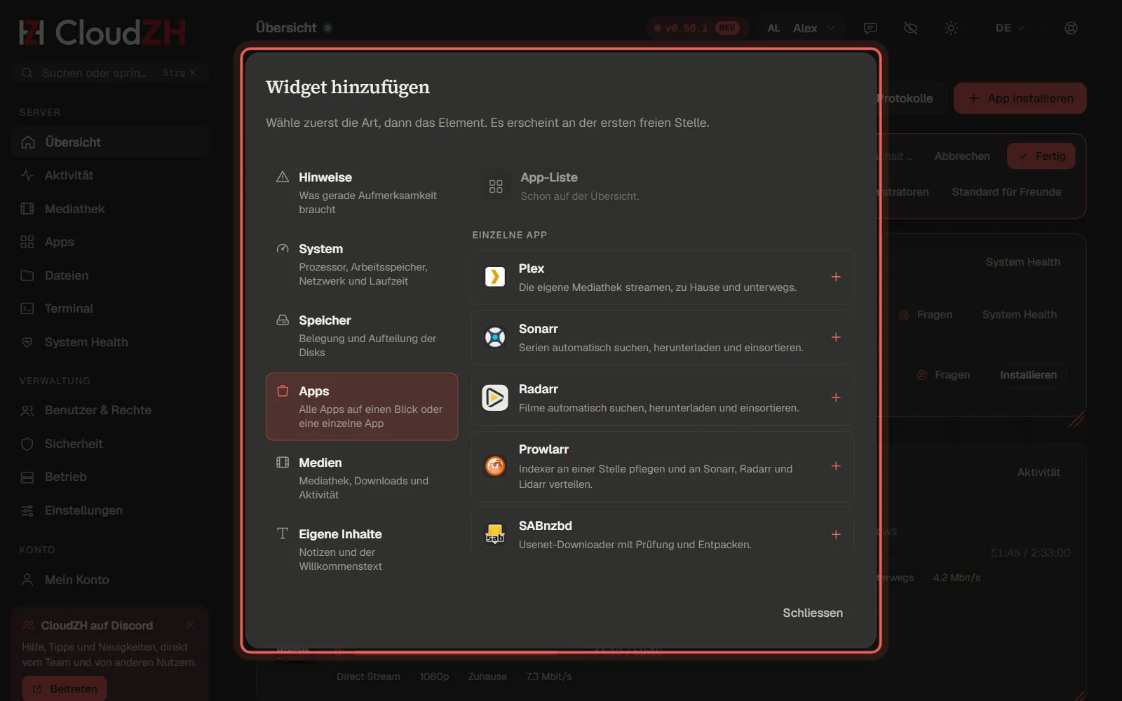 Widgets hinzufügen