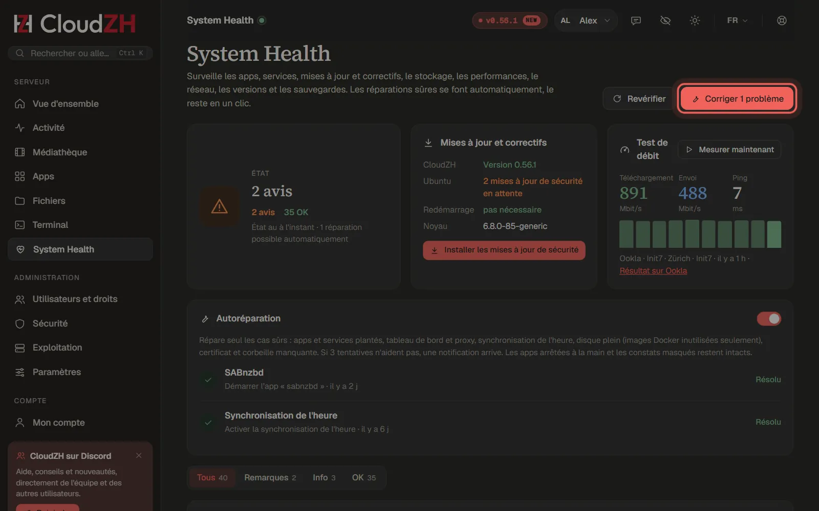 Corriger les problèmes dans System Health