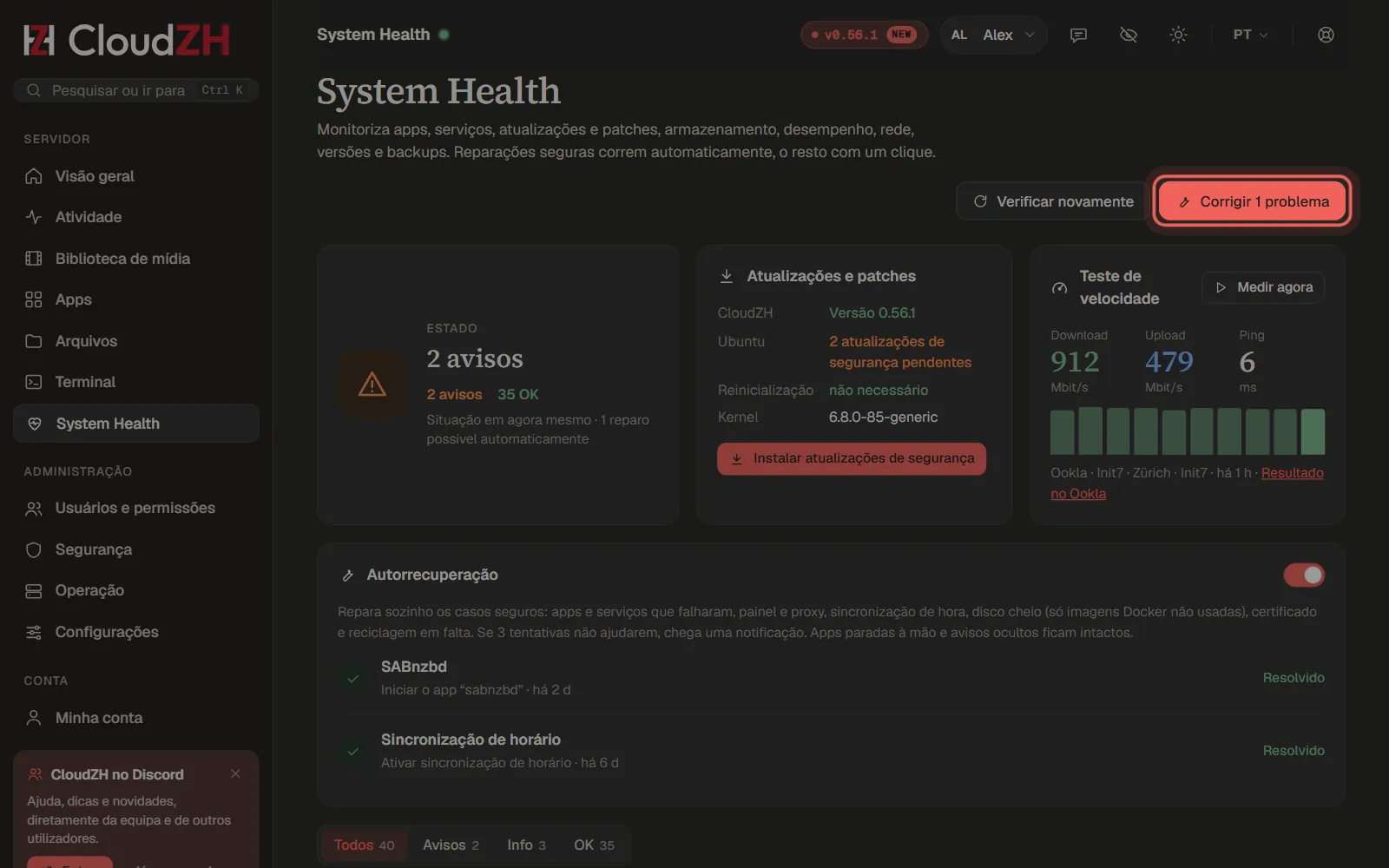 Corrija problemas no System Health