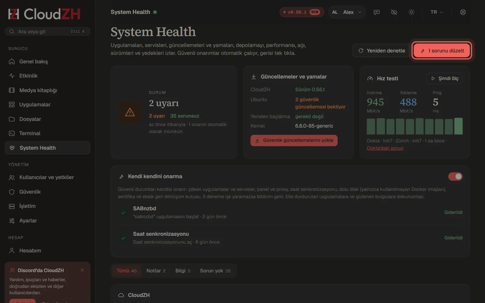 System Health'te sorunları düzelt